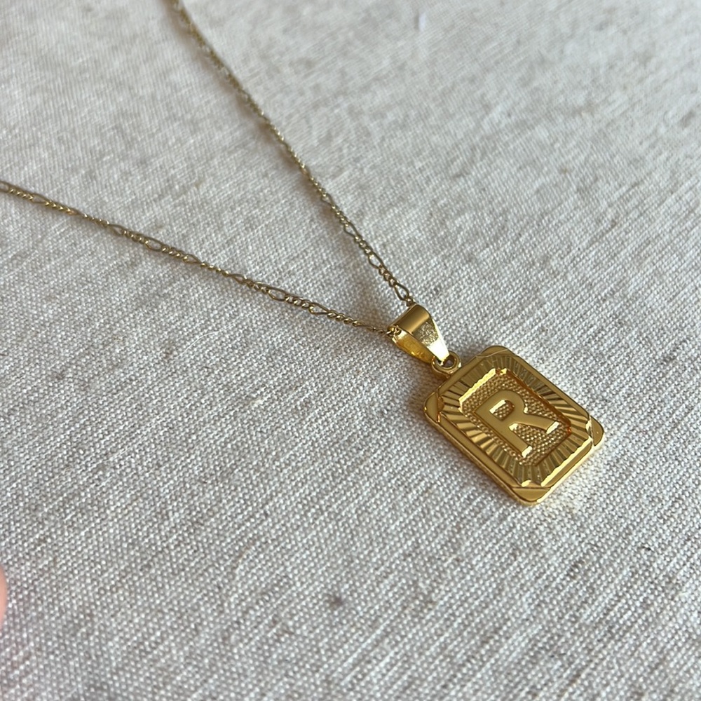 Gold Square “R” Initial Necklace - image 2